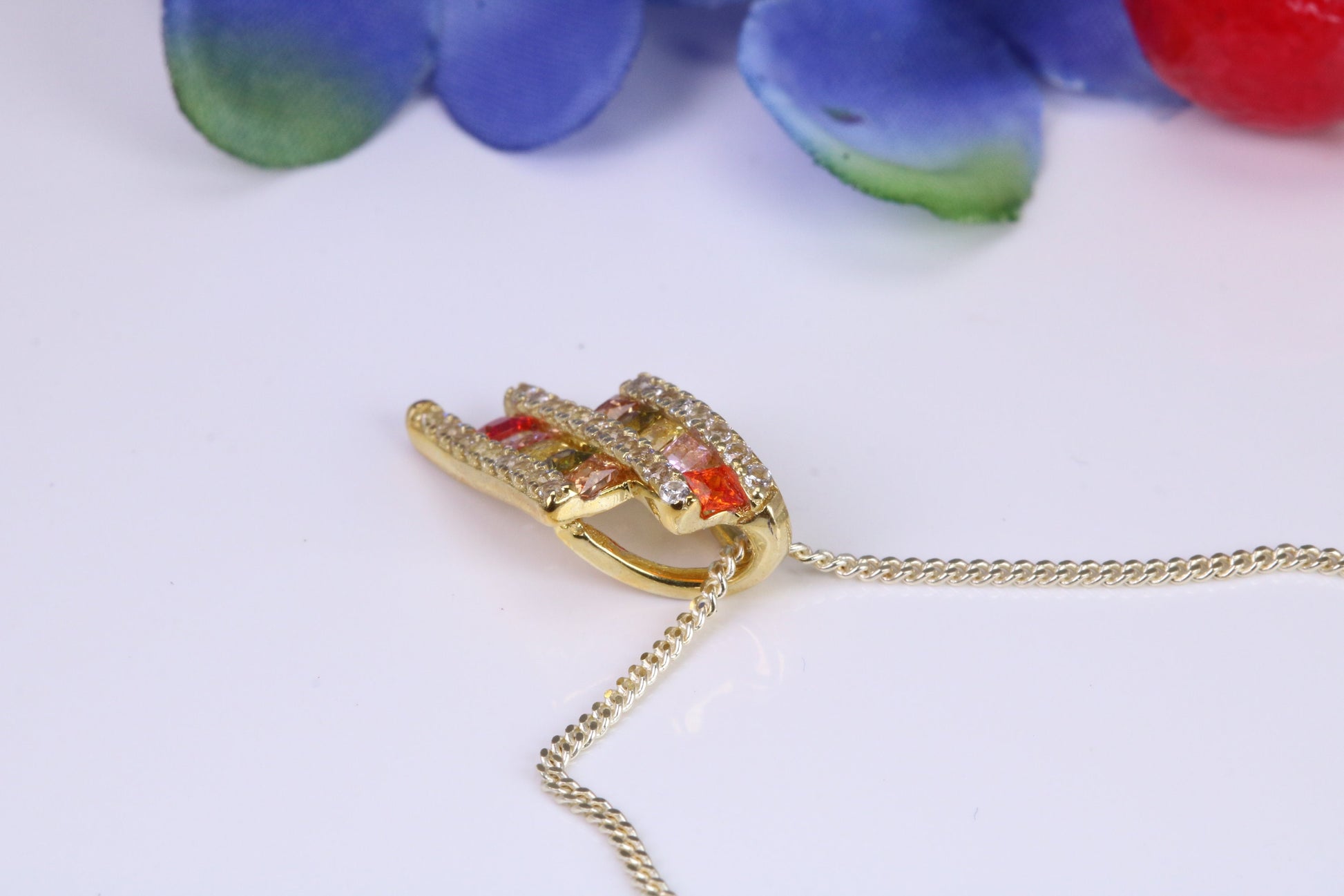 Rainbow Cubic Zirconia set Necklace, made from solid Sterling Silver, 18ct Yellow Gold Plated