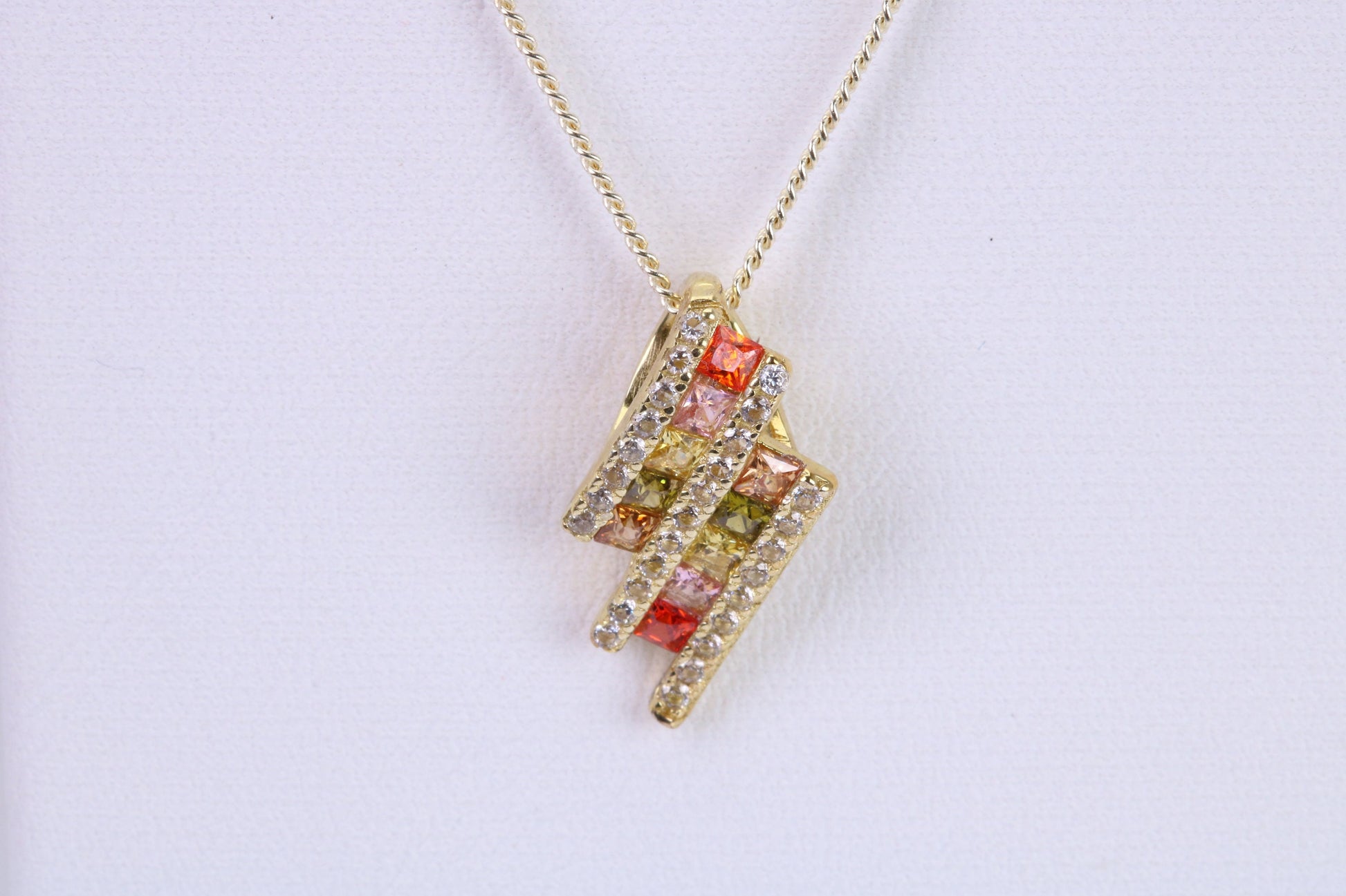 Rainbow Cubic Zirconia set Necklace, made from solid Sterling Silver, 18ct Yellow Gold Plated