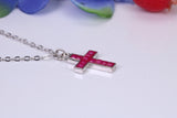 Red C Z set Cross Necklace, Made From Solid Cast Silver, Complete With Chain