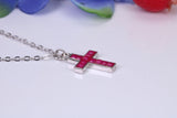 Red C Z set Cross Necklace, Made From Solid Cast Silver, Complete With Chain