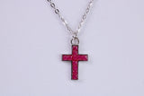 Red C Z set Cross Necklace, Made From Solid Cast Silver, Complete With Chain