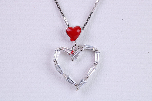 Love Heart Necklace, C Z set, Made From Solid Silver