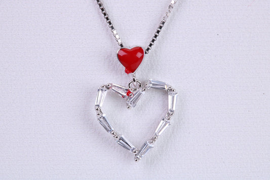 Love Heart Necklace, C Z set, Made From Solid Silver