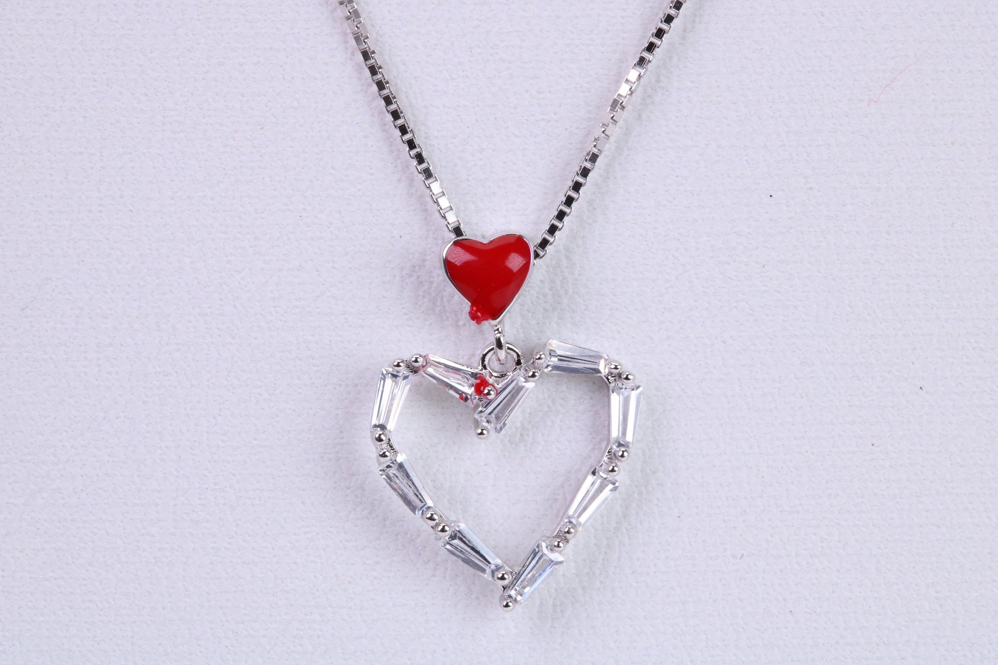 Love Heart Necklace, C Z set, Made From Solid Silver