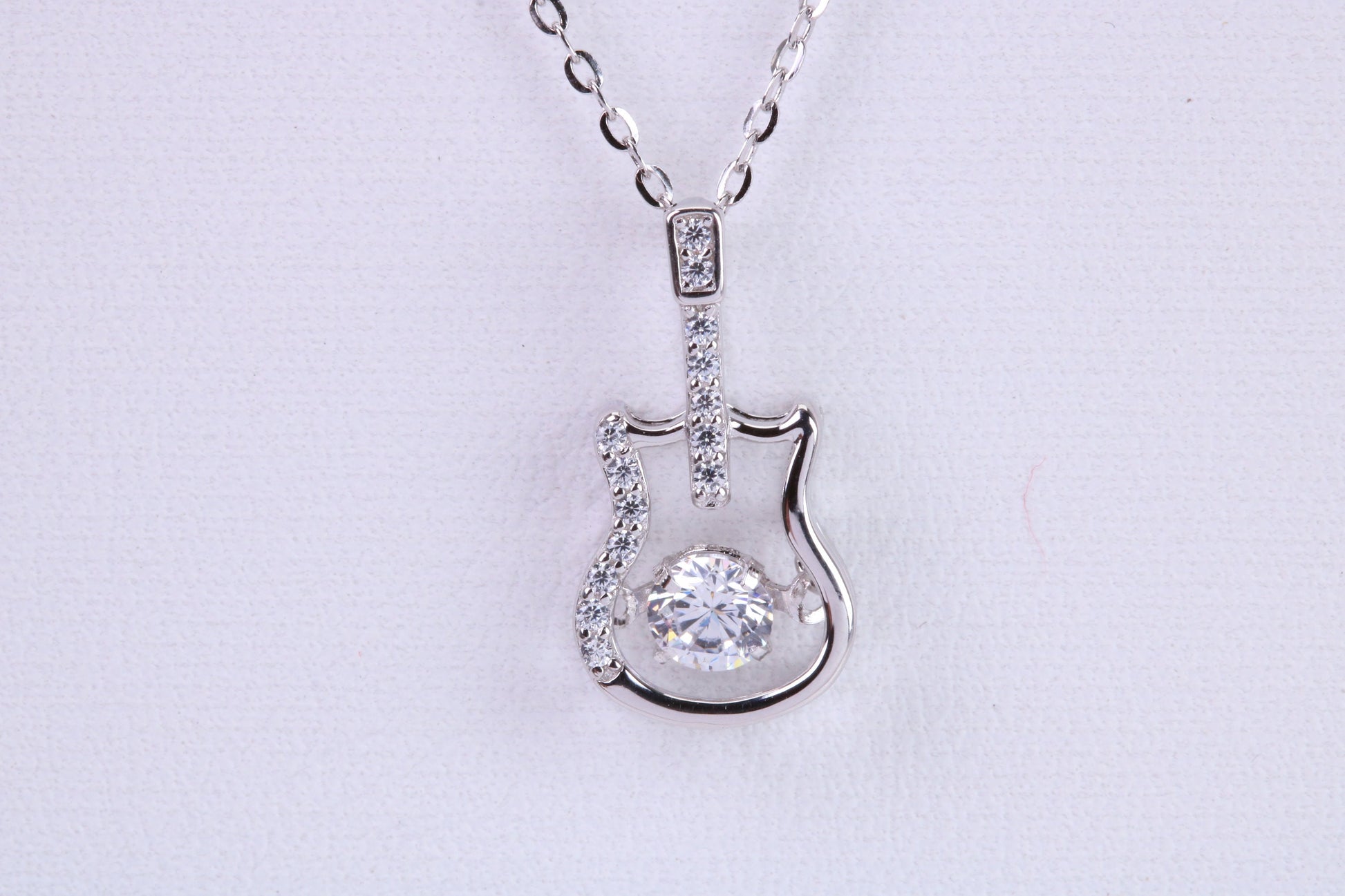 Guitar Necklace, C Z set, Made From Solid Silver, Length Adjustable Chain