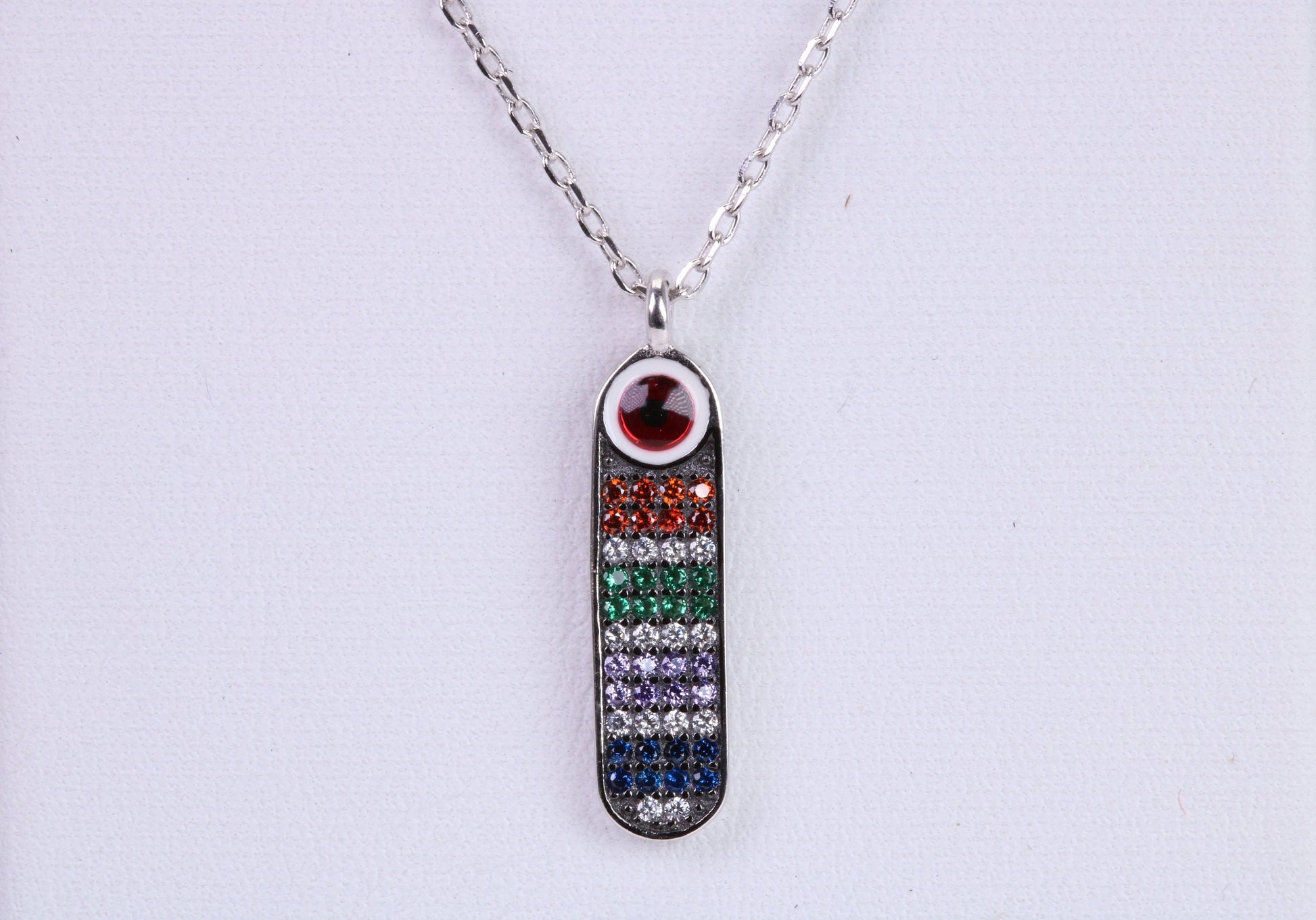 Rainbow Multi Coloured Cubic Zirconia set Necklace, made from solid Sterling Silver