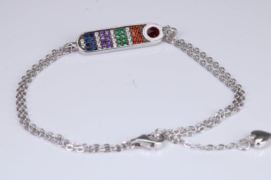 Rainbow Multi Coloured Cubic Zirconia set Bracelet, made from solid Sterling Silver