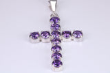 Amethyst C Z set 60 mm Long Cross, Made From Solid Cast Silver