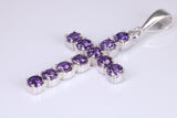 Amethyst C Z set 60 mm Long Cross, Made From Solid Cast Silver