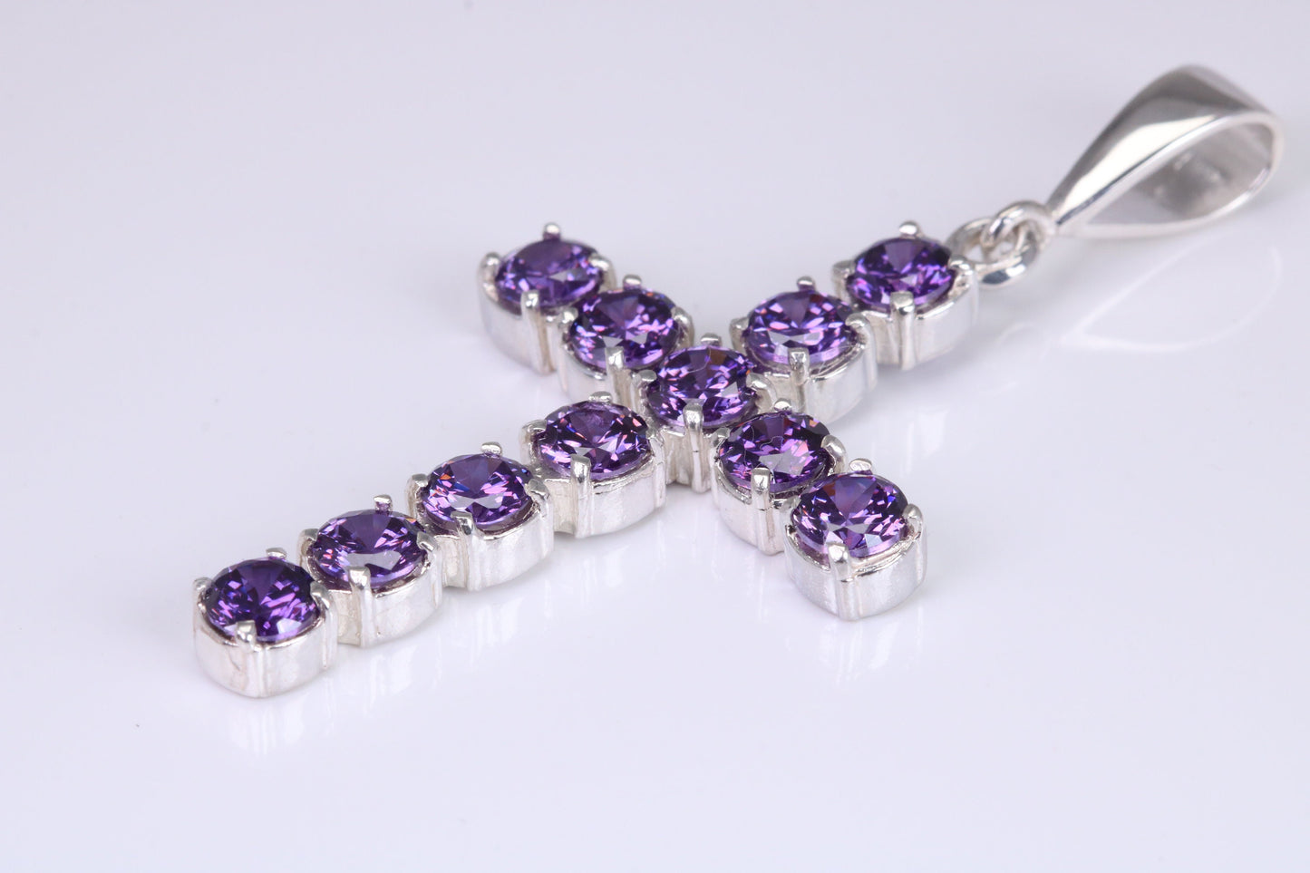 Amethyst C Z set 60 mm Long Cross, Made From Solid Cast Silver