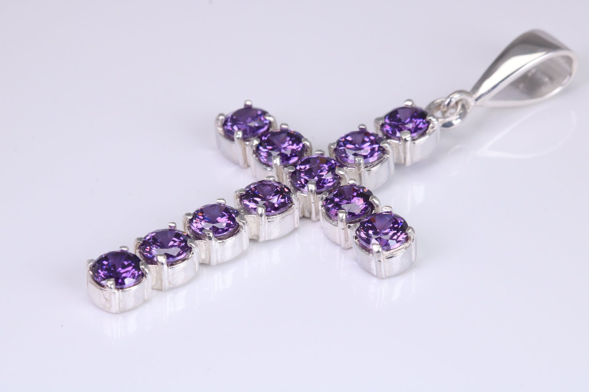 Amethyst C Z set 60 mm Long Cross, Made From Solid Cast Silver