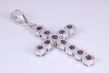 Amethyst C Z set 60 mm Long Cross, Made From Solid Cast Silver