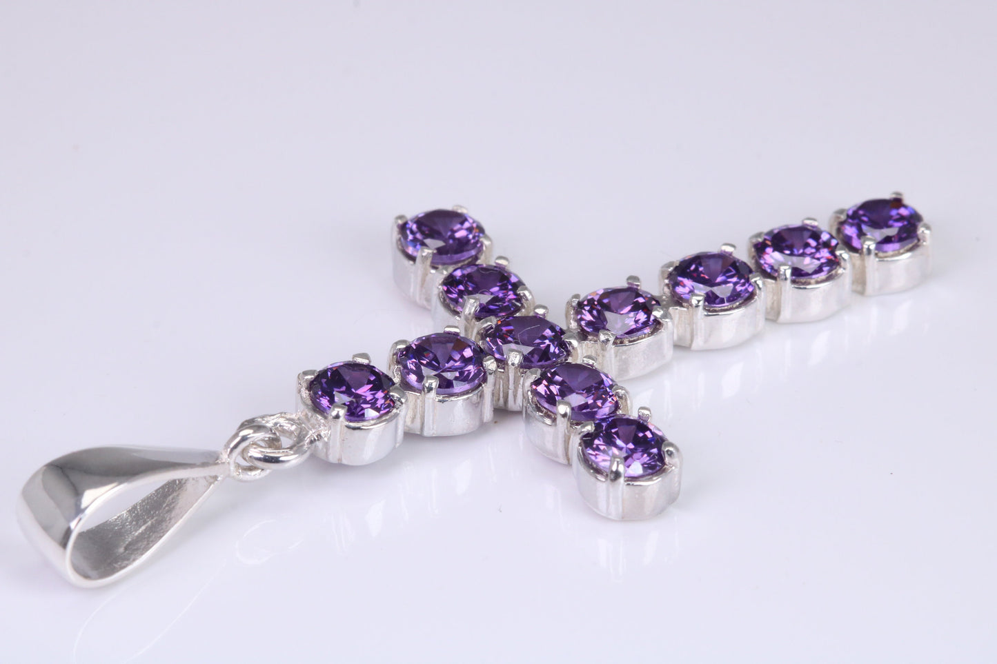 Amethyst C Z set 60 mm Long Cross, Made From Solid Cast Silver