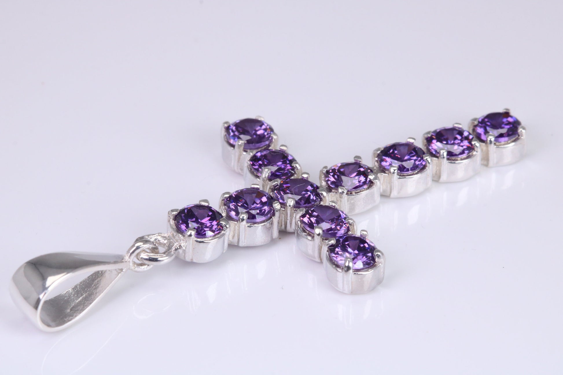 Amethyst C Z set 60 mm Long Cross, Made From Solid Cast Silver