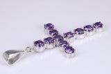 Amethyst C Z set 60 mm Long Cross, Made From Solid Cast Silver
