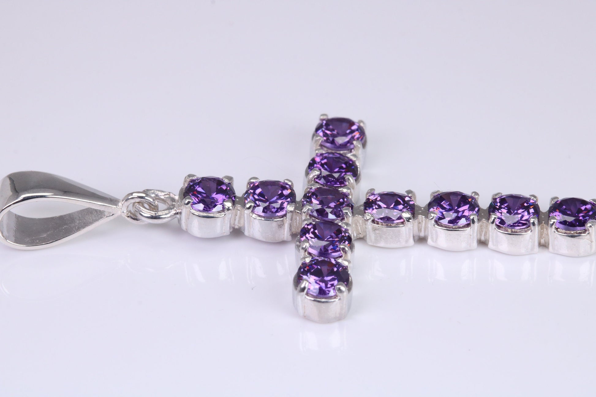 Amethyst C Z set 60 mm Long Cross, Made From Solid Cast Silver