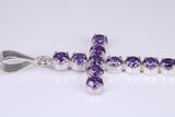 Amethyst C Z set 60 mm Long Cross, Made From Solid Cast Silver
