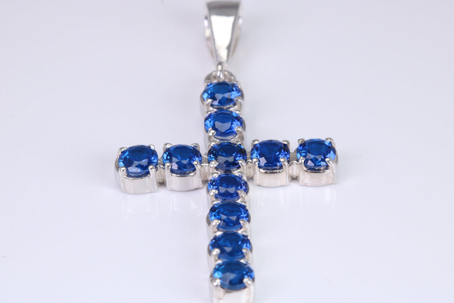 Blue Sapphire C Z set 60 mm Long Cross, Made From Solid Cast Silver