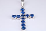Blue Sapphire C Z set 60 mm Long Cross, Made From Solid Cast Silver