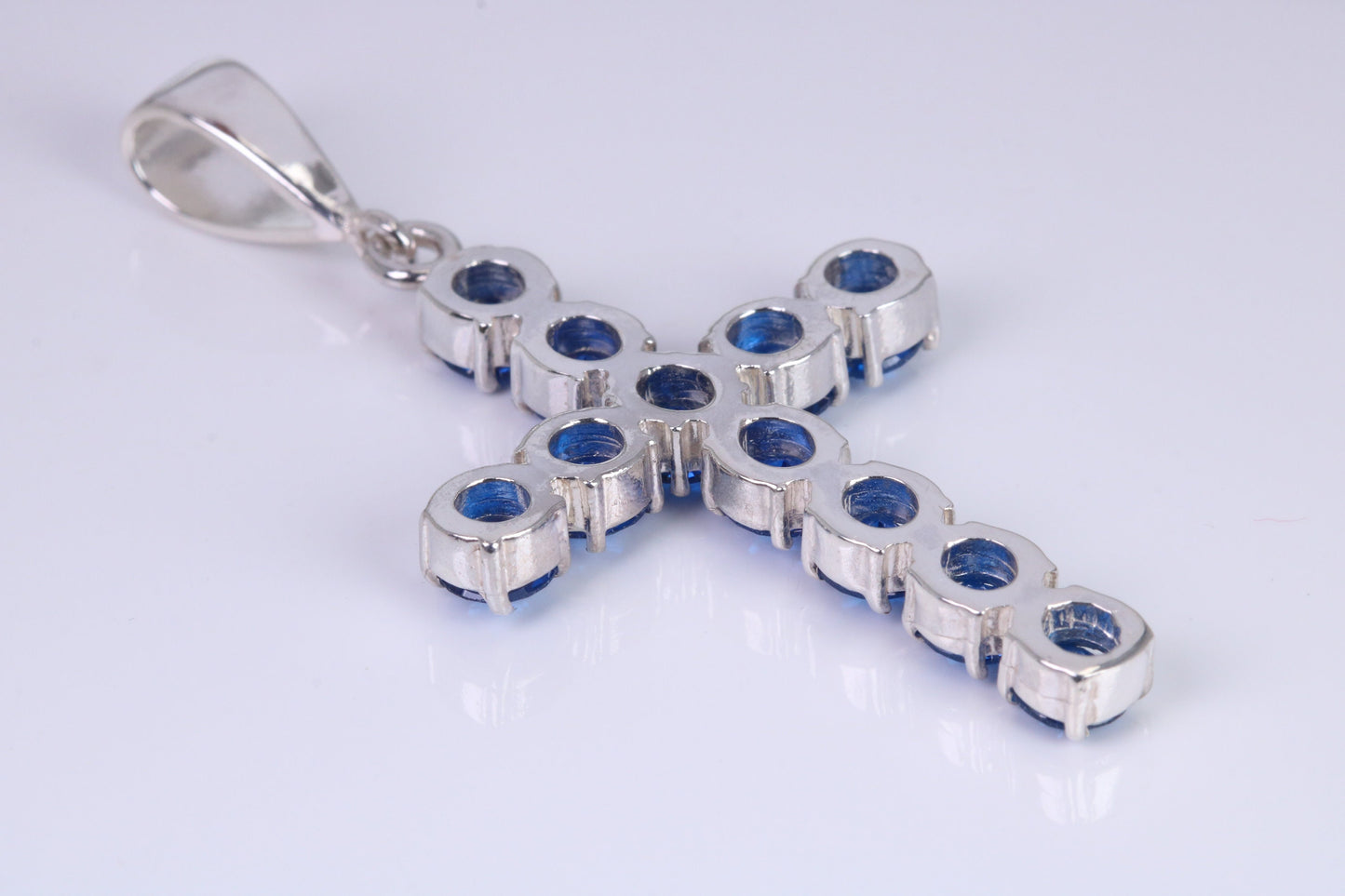 Blue Sapphire C Z set 60 mm Long Cross, Made From Solid Cast Silver
