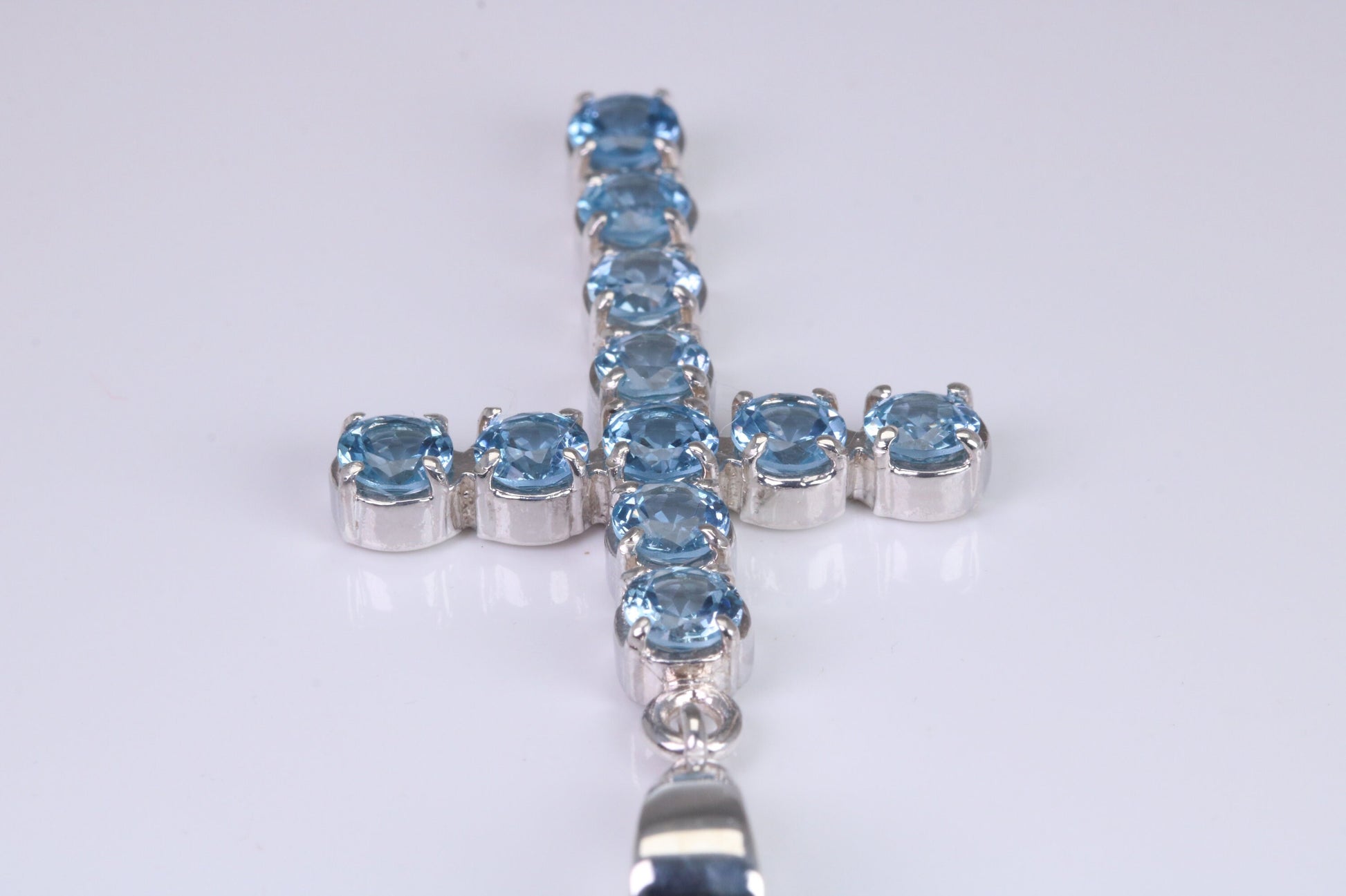 Blue Sapphire C Z set 60 mm Long Cross, Made From Solid Cast Silver