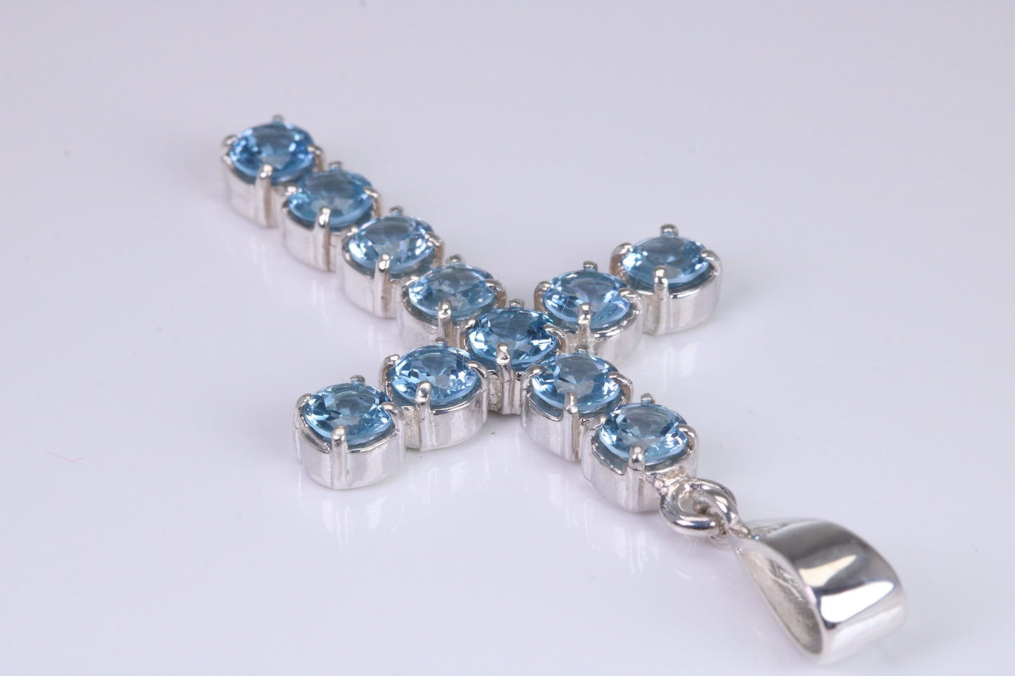 Blue Sapphire C Z set 60 mm Long Cross, Made From Solid Cast Silver