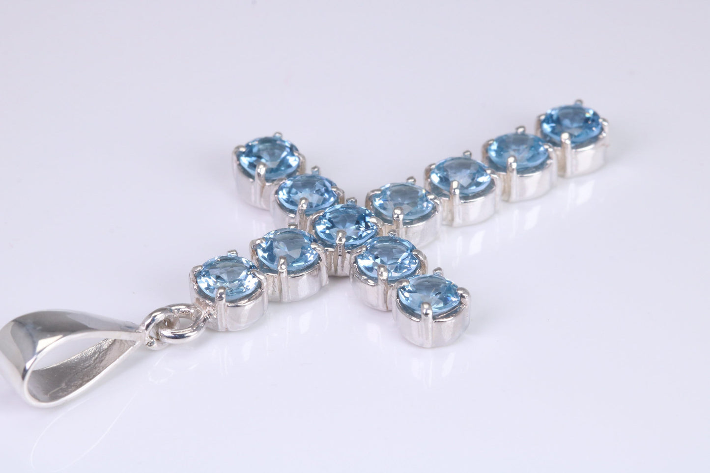 Blue Sapphire C Z set 60 mm Long Cross, Made From Solid Cast Silver