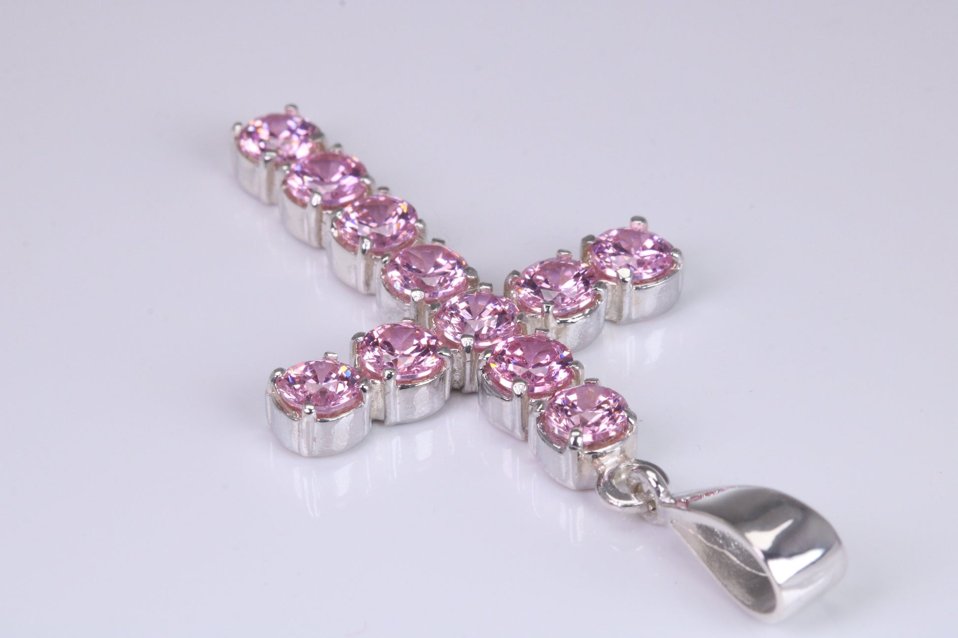 Pink Sapphire C Z set 60 mm Long Cross, Made From Solid Cast Silver