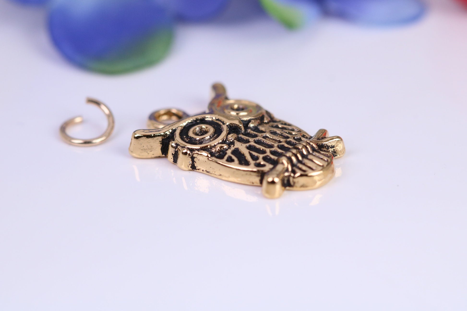Owl Charm, Traditional Charm, Made from Solid Cast Yellow Gold, British Hallmarked
