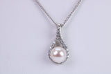 Natural Pearl and Cubic Zirconia set Necklace set in Solid Silver