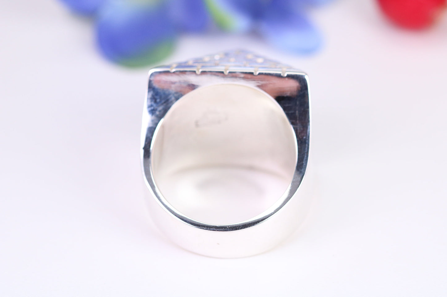 Very large and very heavy Pyramid ring, made from solid cast silver, British Hallmarked