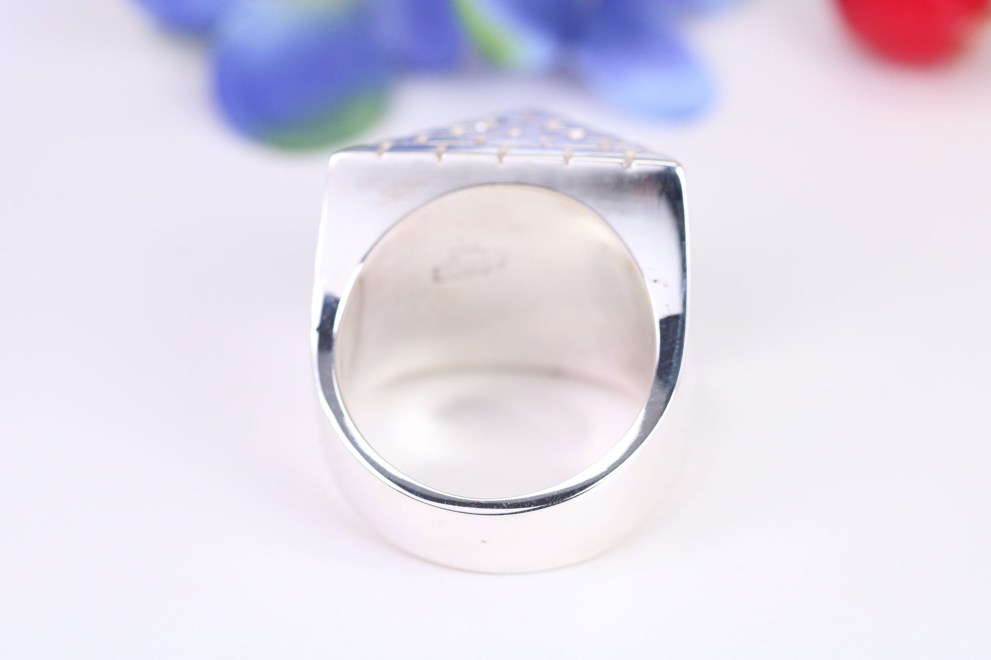 Very large and very heavy Pyramid ring, made from solid cast silver, British Hallmarked