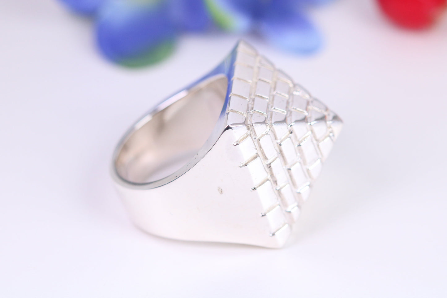 Very large and very heavy Pyramid ring, made from solid cast silver, British Hallmarked