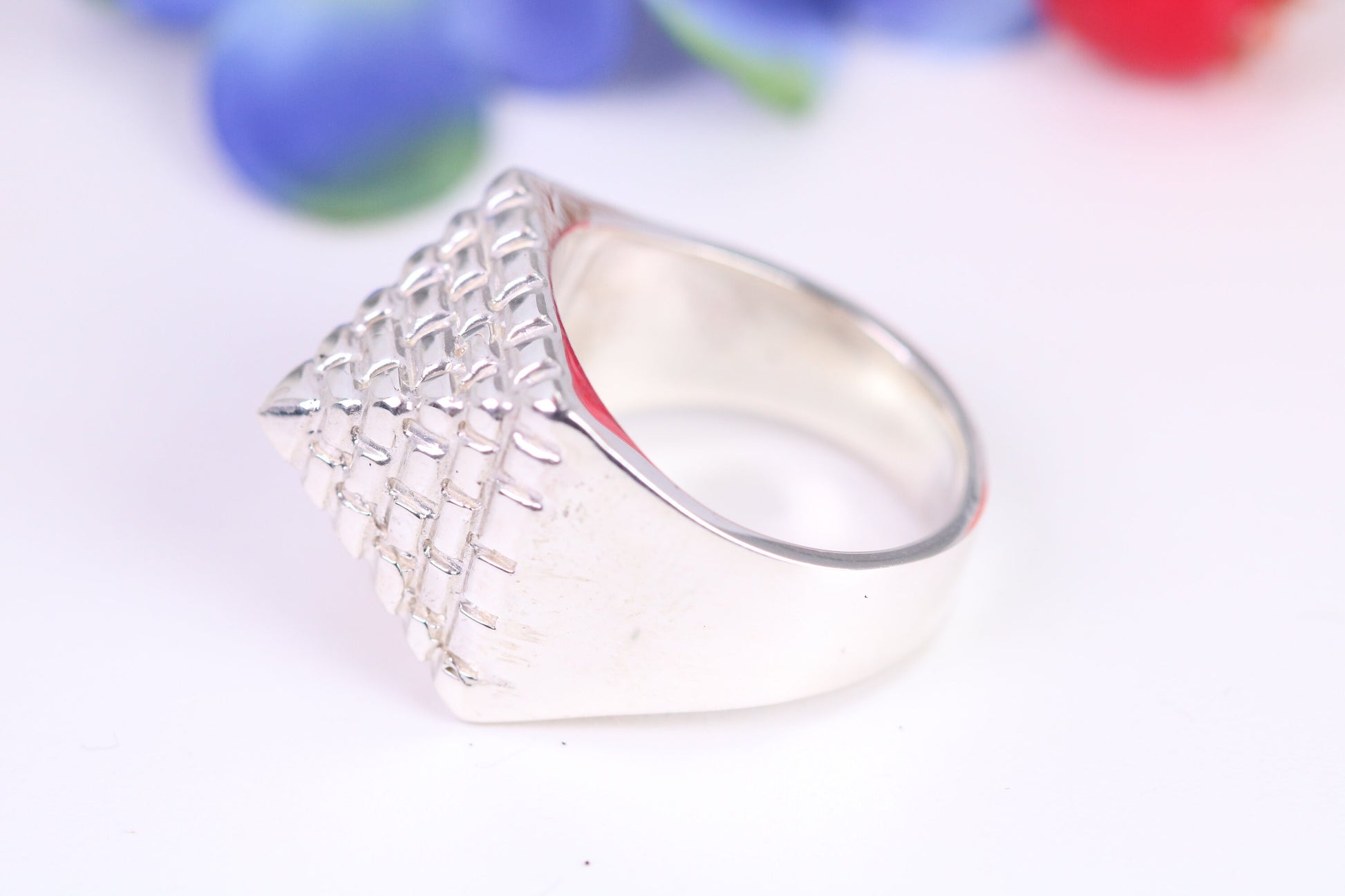 Large and heavy Pyramid ring, made from solid cast silver, British Hallmarked