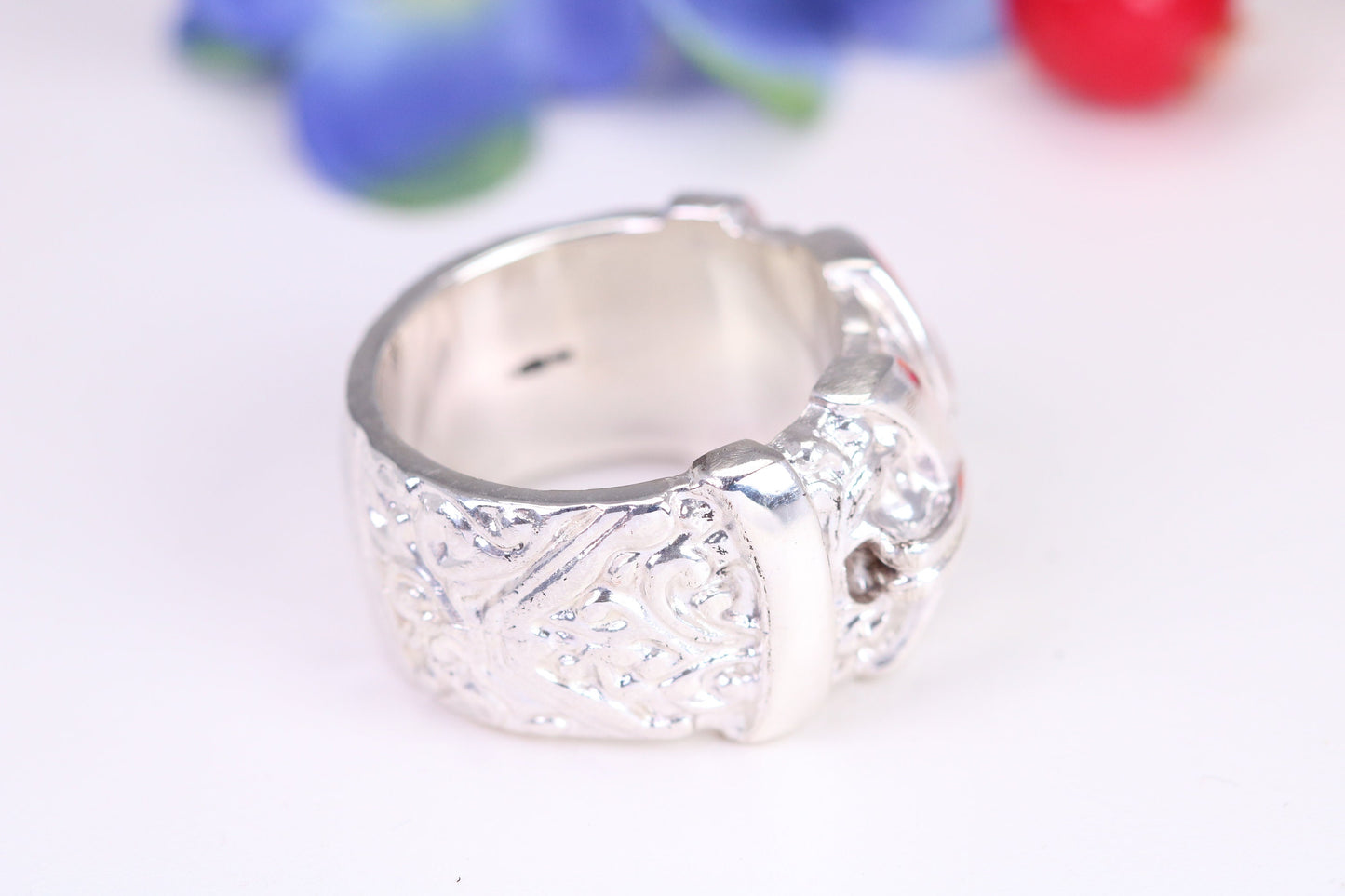 Very large and very very heavy Buckle ring, made from solid cast silver, British Hallmarked
