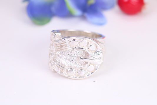Large and very heavy Buckle ring, made from solid cast silver, British Hallmarked