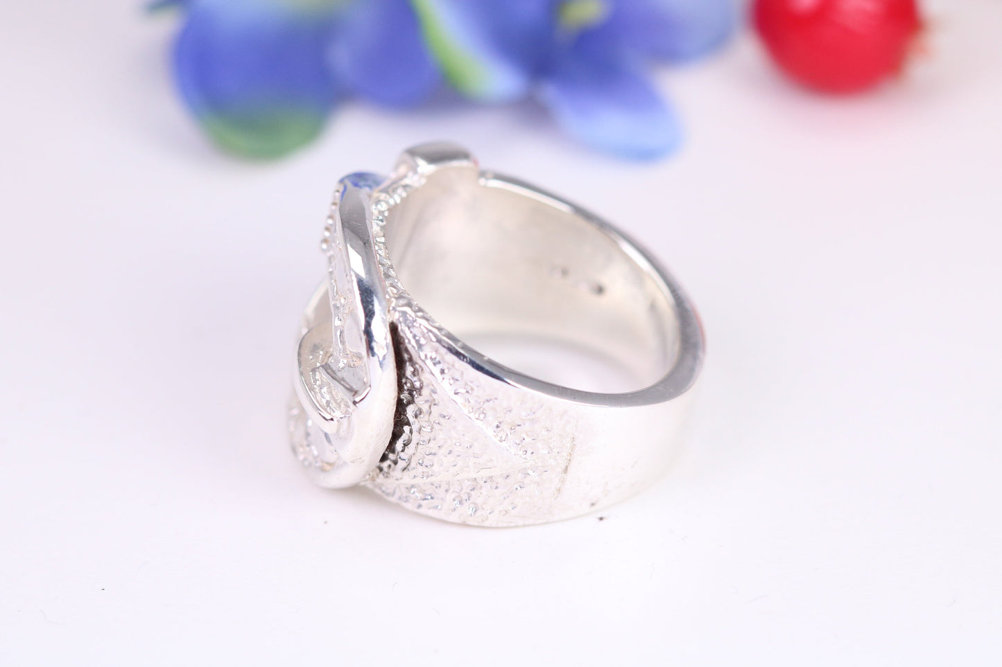 Large and very heavy Buckle ring, made from solid cast silver, British Hallmarked