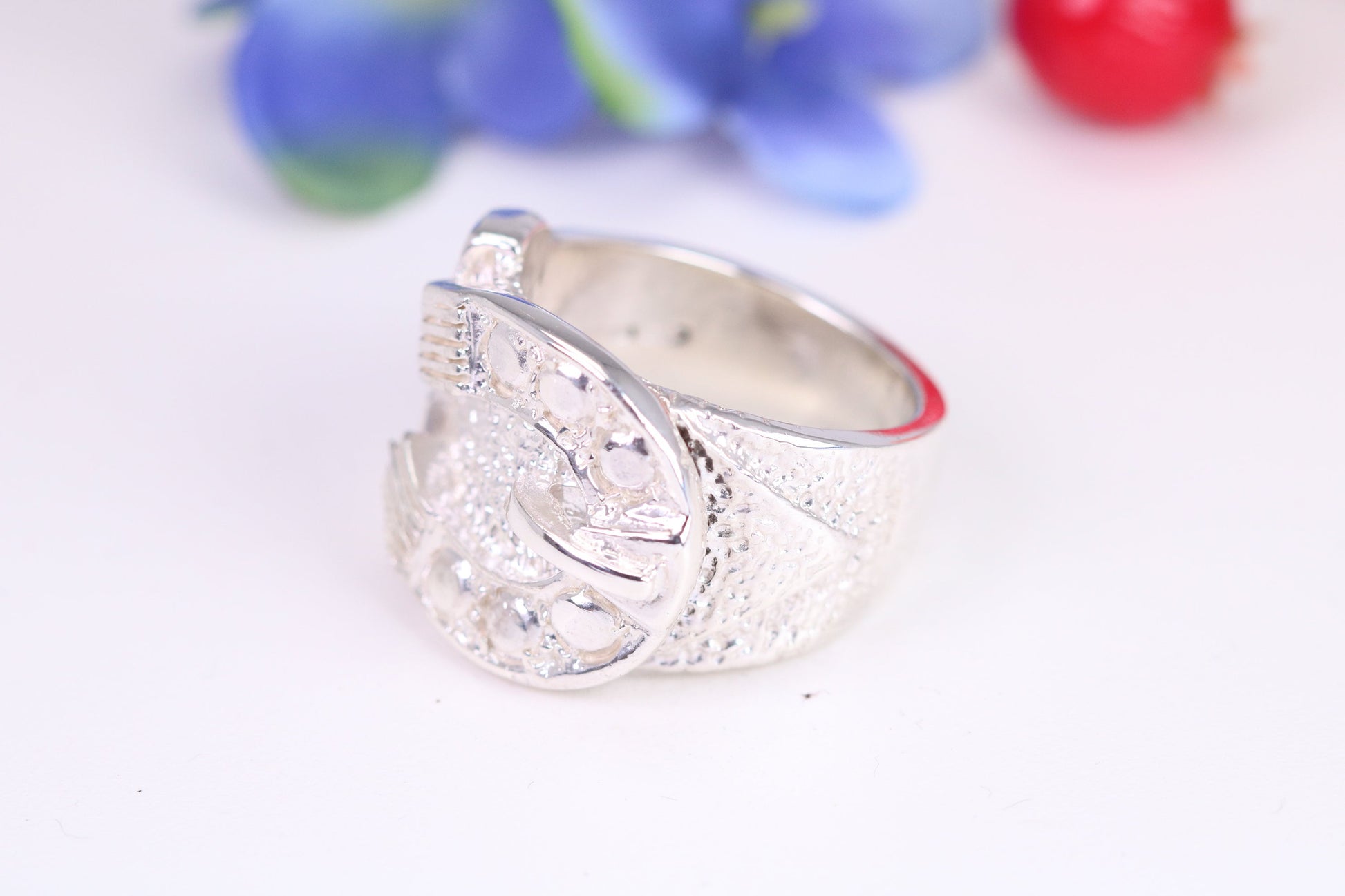 Large and very heavy Buckle ring, made from solid cast silver, British Hallmarked