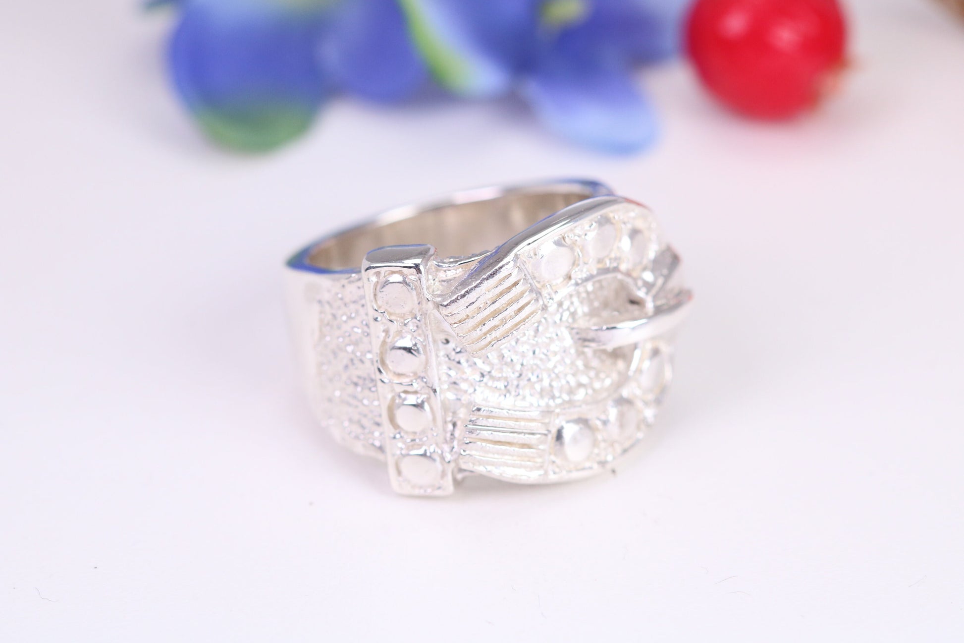Large and very heavy Buckle ring, made from solid cast silver, British Hallmarked