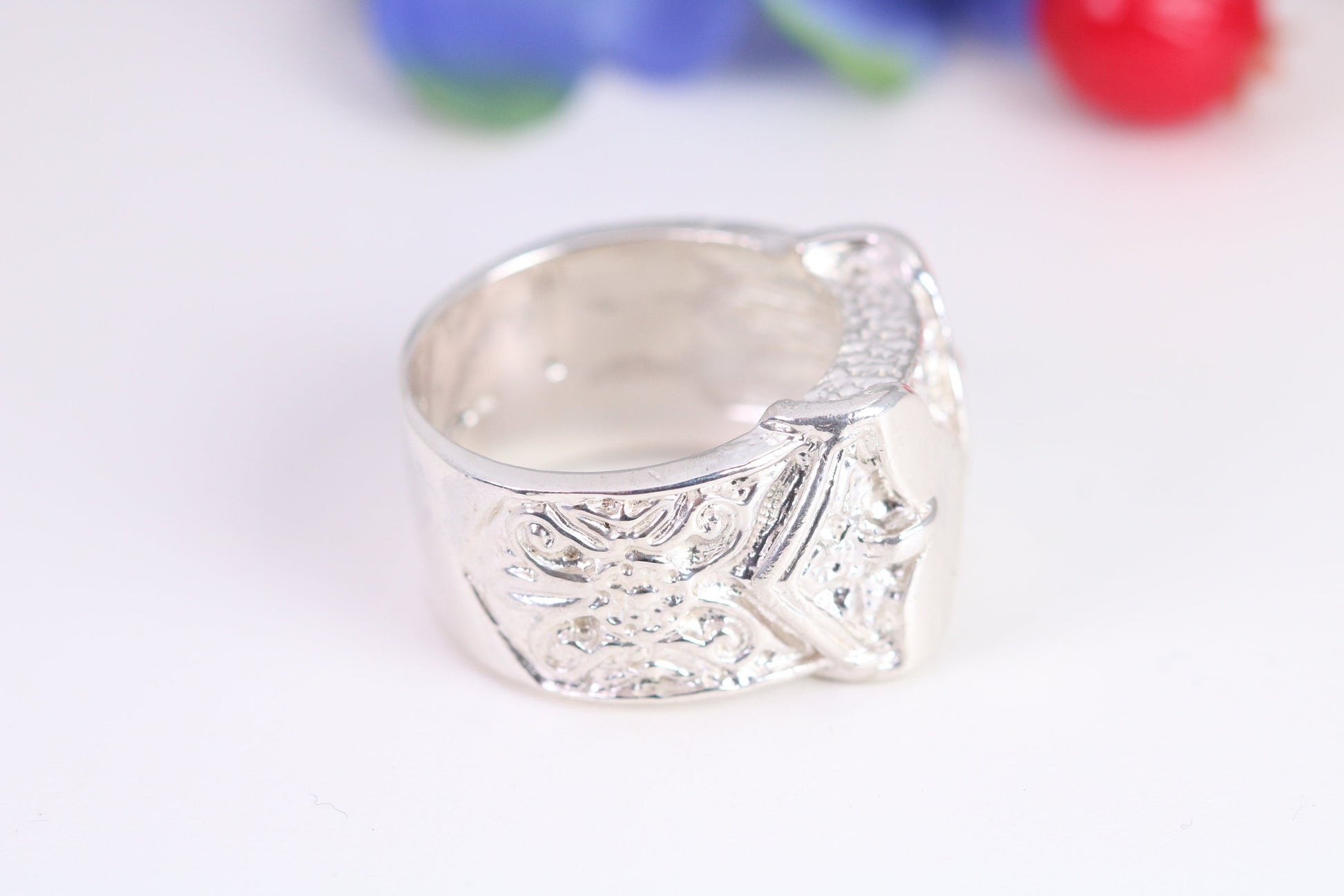 Very large and very very heavy Buckle ring, made from solid cast silver, British Hallmarked