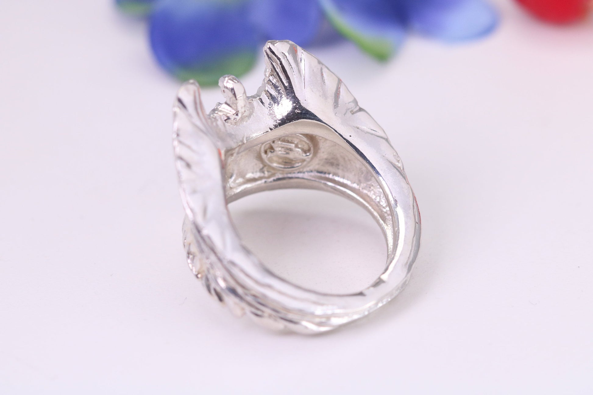 Very large Angel with spread wings ring, made from solid cast silver, British Hallmarked