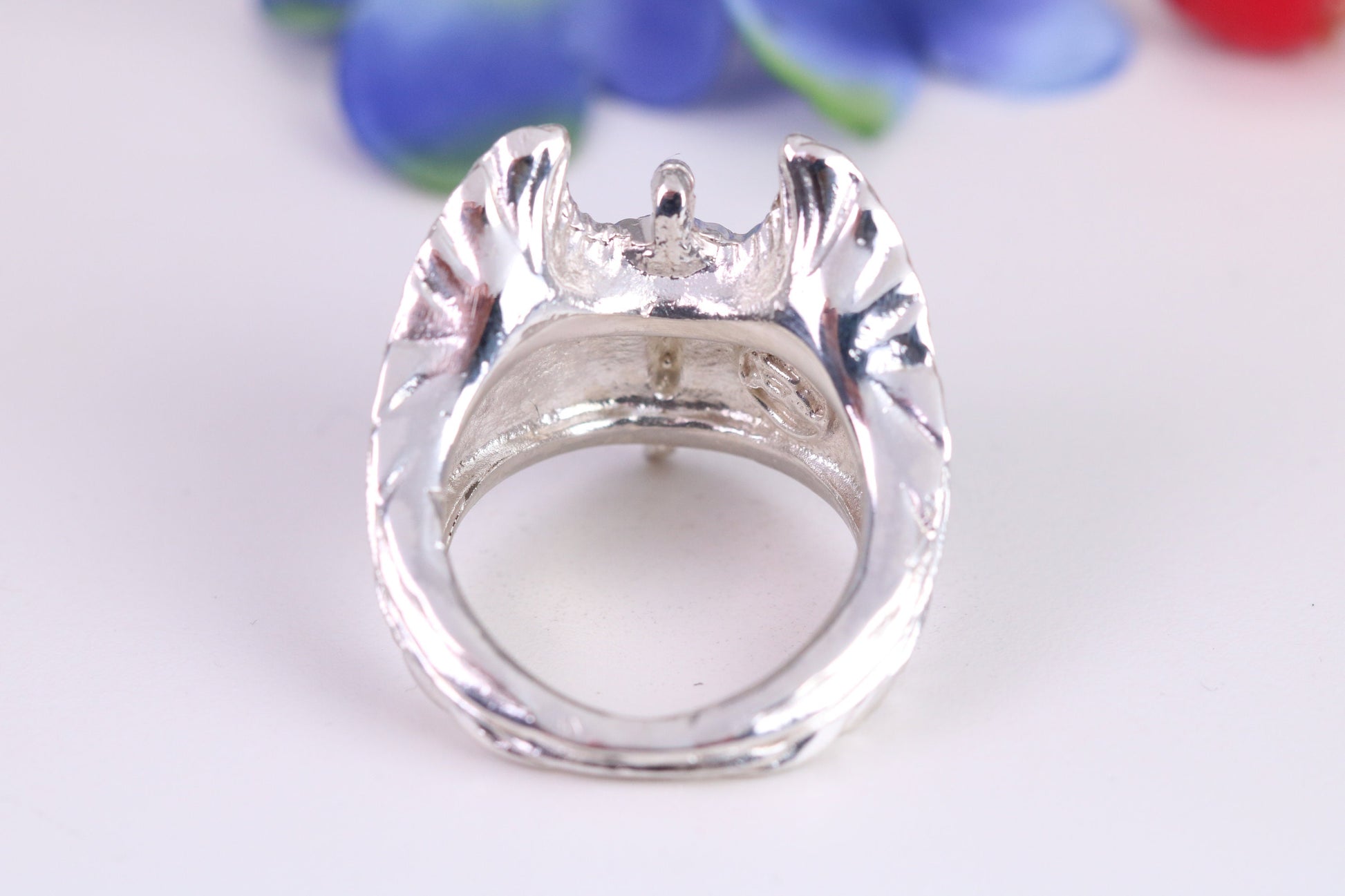 Very large Angel with spread wings ring, made from solid cast silver, British Hallmarked