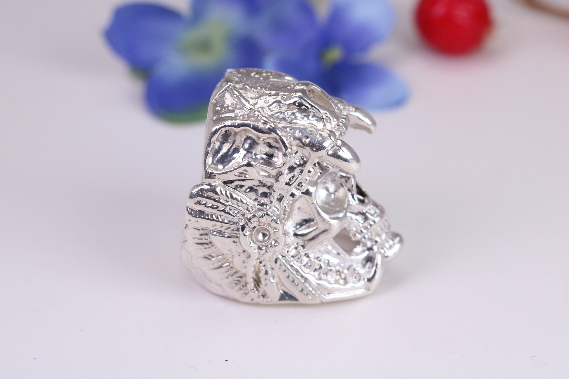 Very large detailed Skull Fanged ring, made from solid cast silver, British Hallmarked