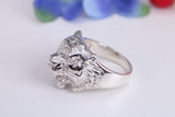 Very large and Tigers head ring, made from solid cast silver, British Hallmarked