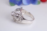 Very large and Tigers head ring, made from solid cast silver, British Hallmarked