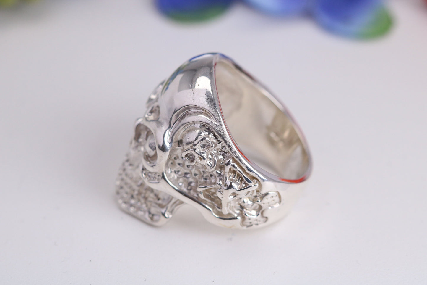 Very large detailed Skull ring, made from solid cast silver, British Hallmarked