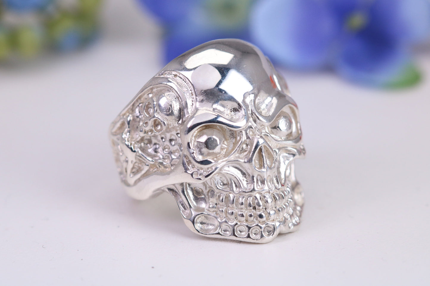 Very large detailed Skull ring, made from solid cast silver, British Hallmarked