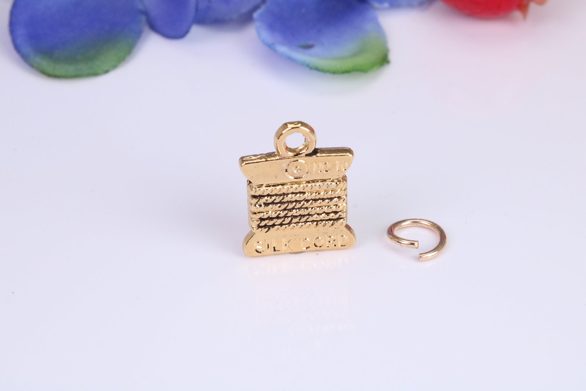 Spindle of Silk Charm, Traditional Charm, Made from Solid Cast Yellow Gold, British Hallmarked