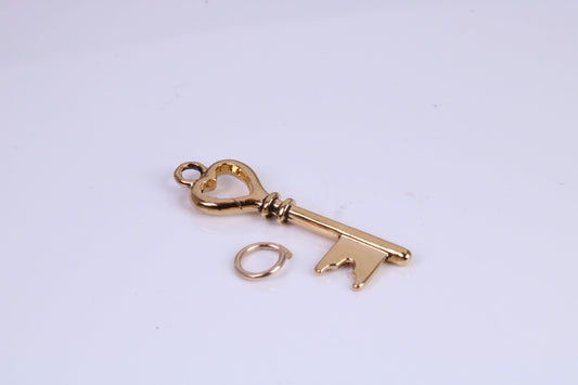 Key Charm, Traditional Charm, Made from Solid Cast Yellow Gold, British Hallmarked