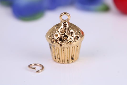 Cup Cake Charm, Traditional Charm, Made from Solid Cast Yellow Gold, British Hallmarked